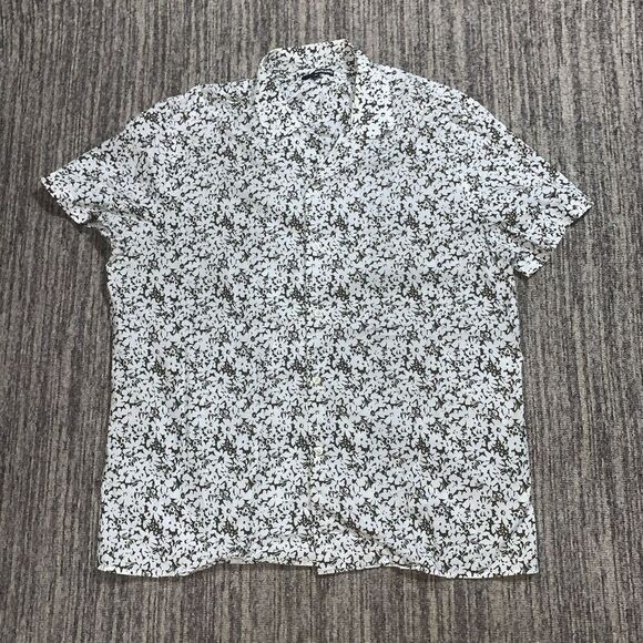 Murano Mens‎ Size XL Button Front Shirt Black White Hawaiian Print Short Sleeves - Picture 1 of 6